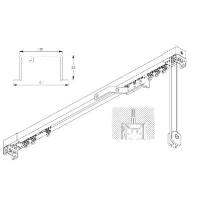 3970 Recess Corded systems. Large Profile. (For heavy weight applications) (White Only)